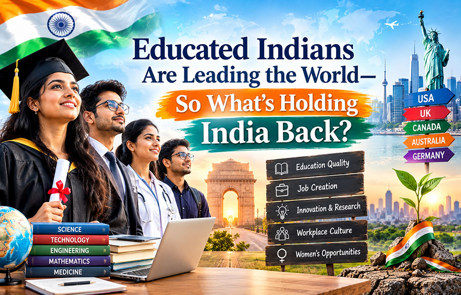Indian graduates, researchers and technology professionals representing India’s growing global talent and the challenges of opportunity at home