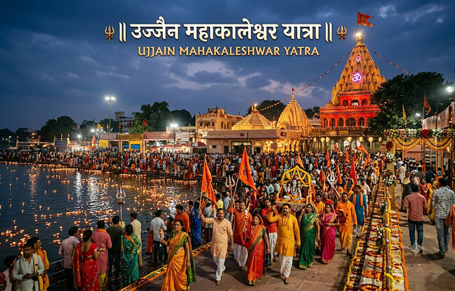 Ujjain Mahakaleshwar Yatra guide featuring Mahakal temple, Bhasma Aarti, and Shipra river ghats