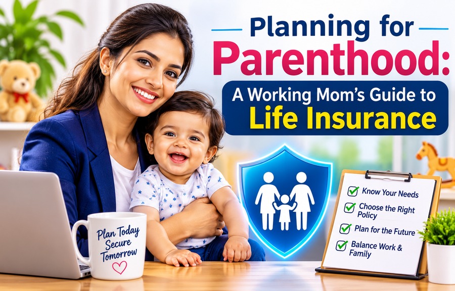 Working mother planning family finances and life insurance while preparing for parenthood