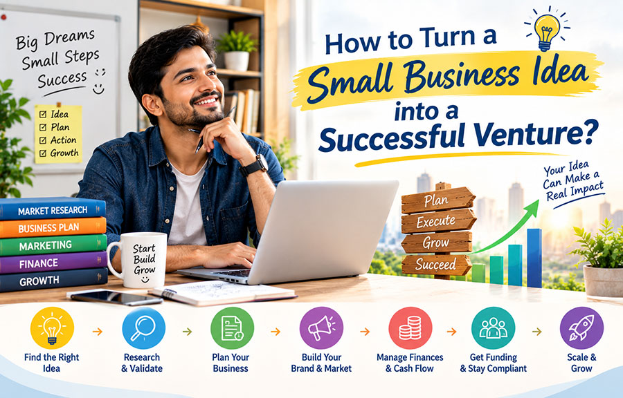 Entrepreneur planning and growing a small business venture